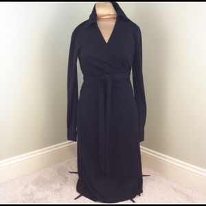 Black Midi Collared Wrap Dress from EXPRESS